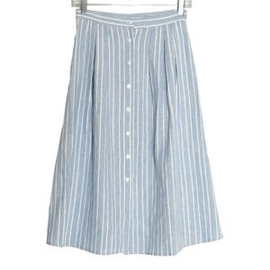 🌺 Everly Classic Button Front Light Blue Stripe A-Line Midi Skirt Size S